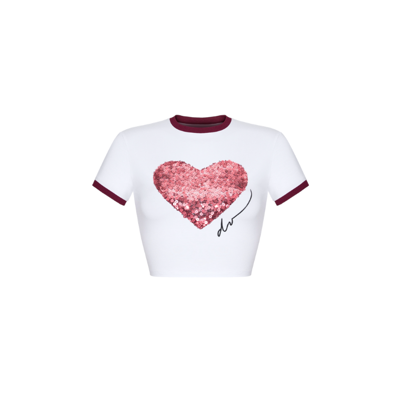 Basic cropped T-shirt with sequin heart