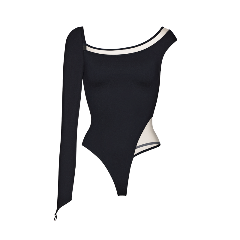 Bodysuit asymmetrical made of jersy and mesh